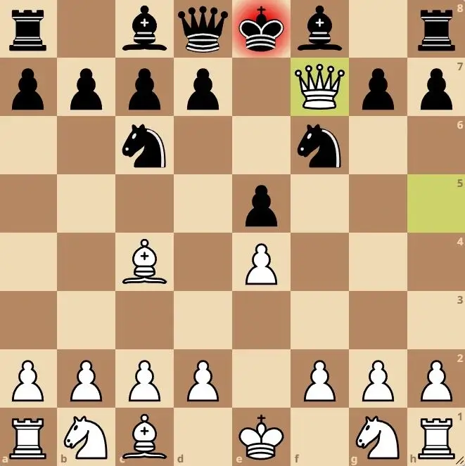 Scholar’s Mate completed with Qxf7# – an easy checkmate for beginners