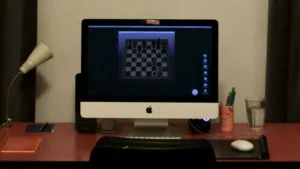 Computer with a chess board illustrating best free chess websites for playing, learning, and improving chess skills online