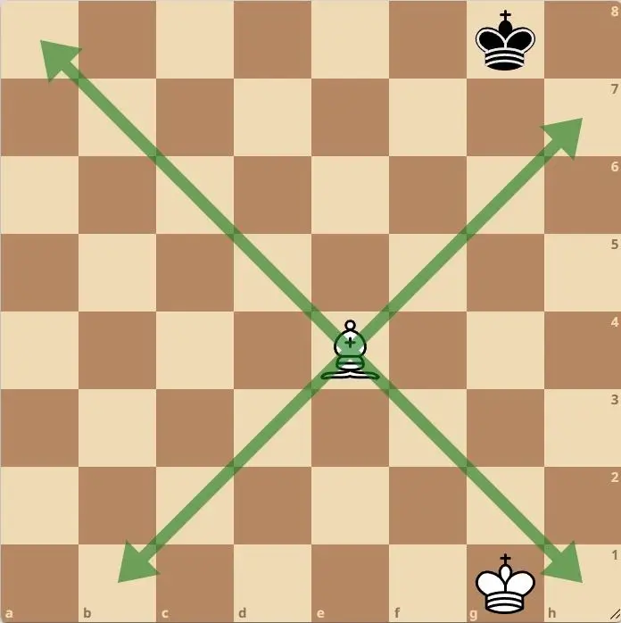 Bishop on the board with arrows showing where it can move