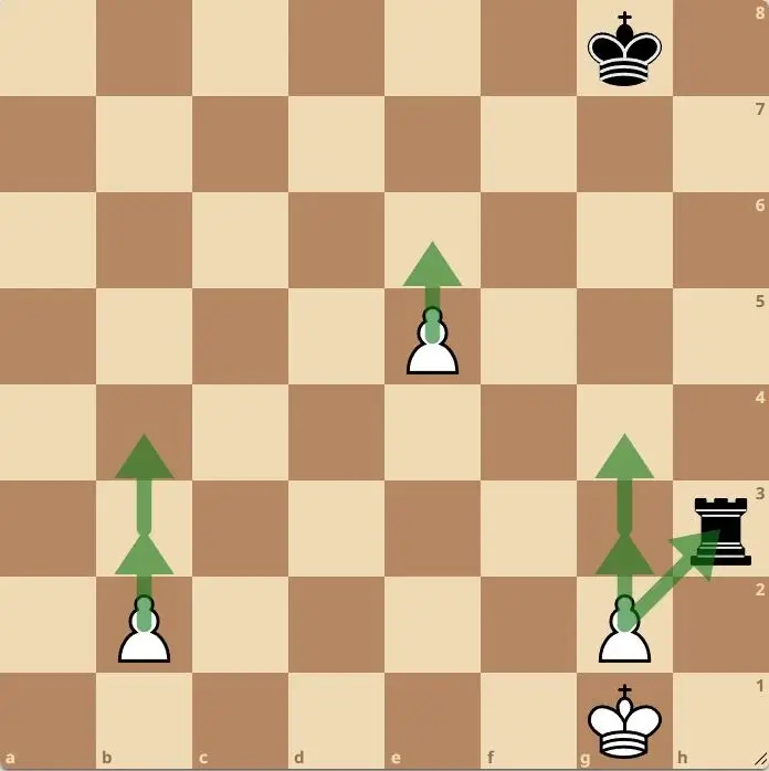 Pawns on the board with arrows showing where they can move
